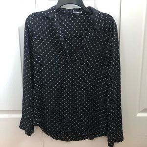 Express Black V-neck Button Down Top